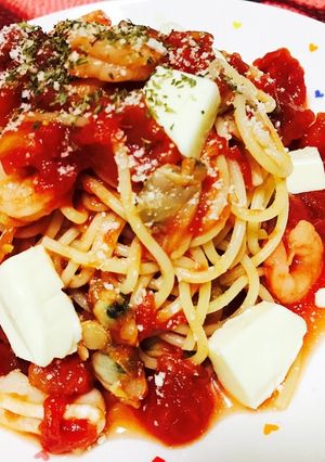 魚介とモォッラレラのトマト冷製パスタ-レシピのメイン写真