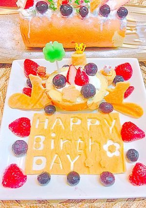 誕生日ロールケーキのデザートプレート-レシピのメイン写真