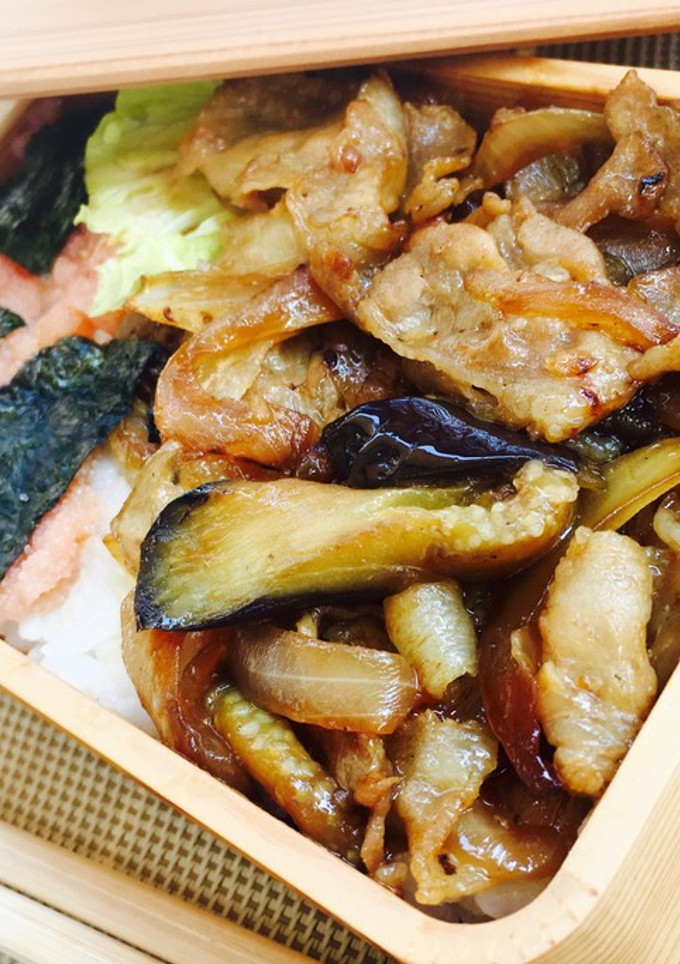 ナスともち豚の生姜焼き♡１０分弁当-レシピのメイン写真