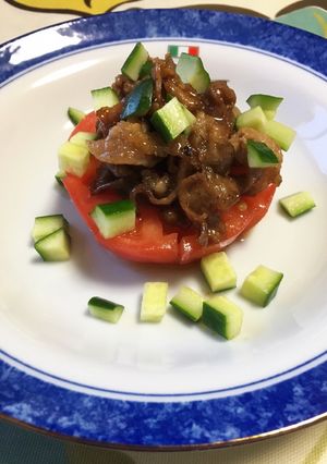トマトと甘辛豚肉のサラダ♪おもてなしに♡-レシピのメイン写真