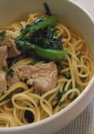 春菊と豚肉のパスタ☆味噌風味-レシピのメイン写真