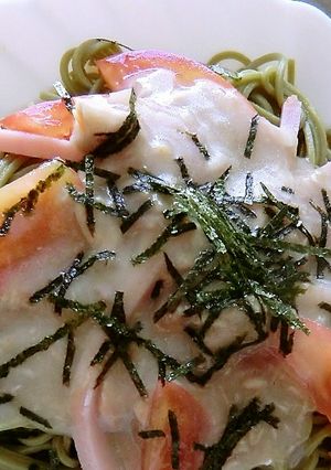 小学生夏休み麺クリームソースで冷し茶そば-レシピのメイン写真