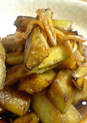 ナスはむいてネ！揚げたのをいつもの味で-レシピのメイン写真