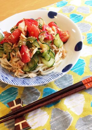 夏にサッパリ♡トマツナキュウリそうめん-レシピのメイン写真