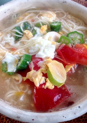 熱々☆夏野菜と卵のにゅうめん-レシピのメイン写真
