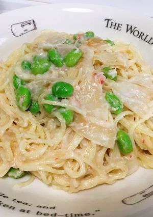 枝豆でカニクリームスパゲティ-レシピのメイン写真