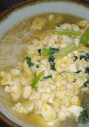 小松菜豆腐溶き卵かけ温そうめん-レシピのメイン写真