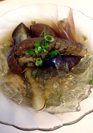 茄子の煮浸しにすっぽんスープ-レシピのメイン写真