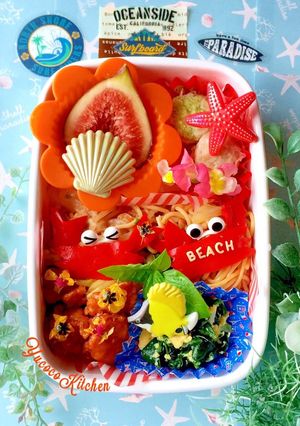 塩焼きそばと唐揚げ♪カニさん夏弁当-レシピのメイン写真