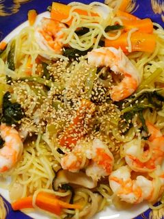 簡単♪海老とエリンギ小松菜の塩焼きそば!-レシピのメイン写真