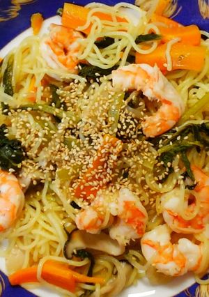 簡単♪海老とエリンギ小松菜の塩焼きそば！-レシピのメイン写真