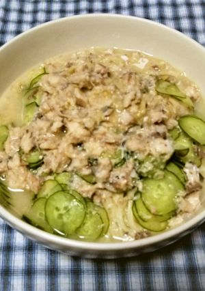 サバ缶で冷や汁風ぶっかけそうめん-レシピのメイン写真