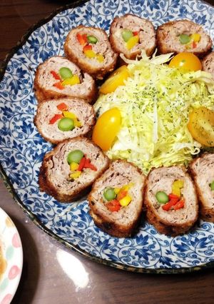 ๑豚コマで三色野菜ロールカツ๑トマぽん添-レシピのメイン写真