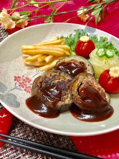 素麺かぼちゃ(金糸瓜)入り茄子ハンバーグ-レシピのメイン写真