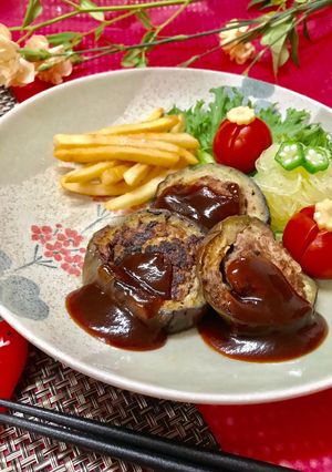 素麺かぼちゃ(金糸瓜)入り茄子ハンバーグ-レシピのメイン写真