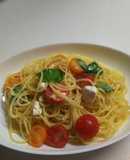 ミニトマトとクリームチーズの冷製パスタ