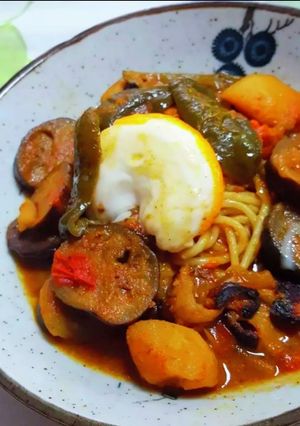 夏野菜とポークのタンドリーカレーパスタ-レシピのメイン写真
