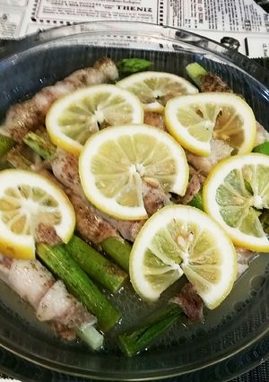 レンチン　アスパラと豚バラのレモン蒸し-レシピのメイン写真