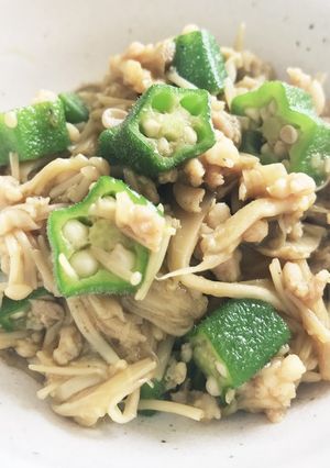 鳥挽肉とオクラでカレー味の中華風なめたけ-レシピのメイン写真