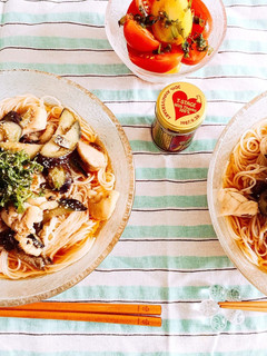 鶏肉とお茄子のごちそう素麺-レシピのメイン写真