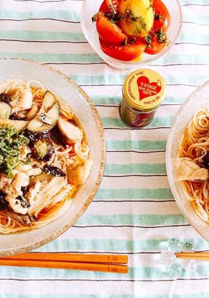 鶏肉とお茄子のごちそう素麺-レシピのメイン写真