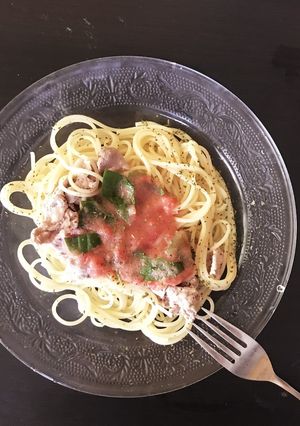 豚肉の冷製パスタ〜バジルとトマトのソース-レシピのメイン写真