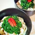 水晶豚とモロヘイヤの梅冷やしかけうどん