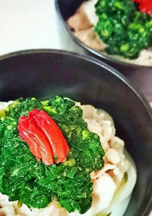 水晶豚とモロヘイヤの梅冷やしかけうどん-レシピのメイン写真