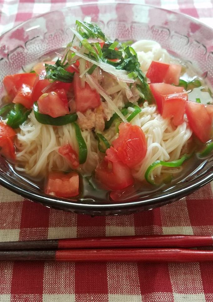 トマトとピーマンのさっぱり簡単素麺☆-レシピのメイン写真