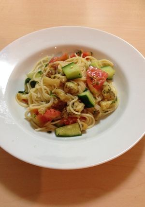 焼きなすとトマトと胡瓜の和風冷製パスタ-レシピのメイン写真
