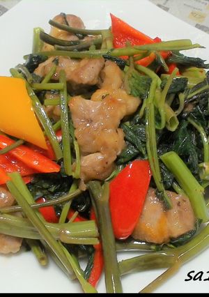 食感楽しい！空心菜と鶏肉の中華炒め！-レシピのメイン写真