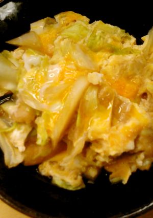 1人分 キャベツと油揚げの卵丼-レシピのメイン写真