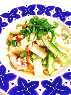 豚しゃぶと長芋おくらの梅だれうどん♡-レシピのメイン写真