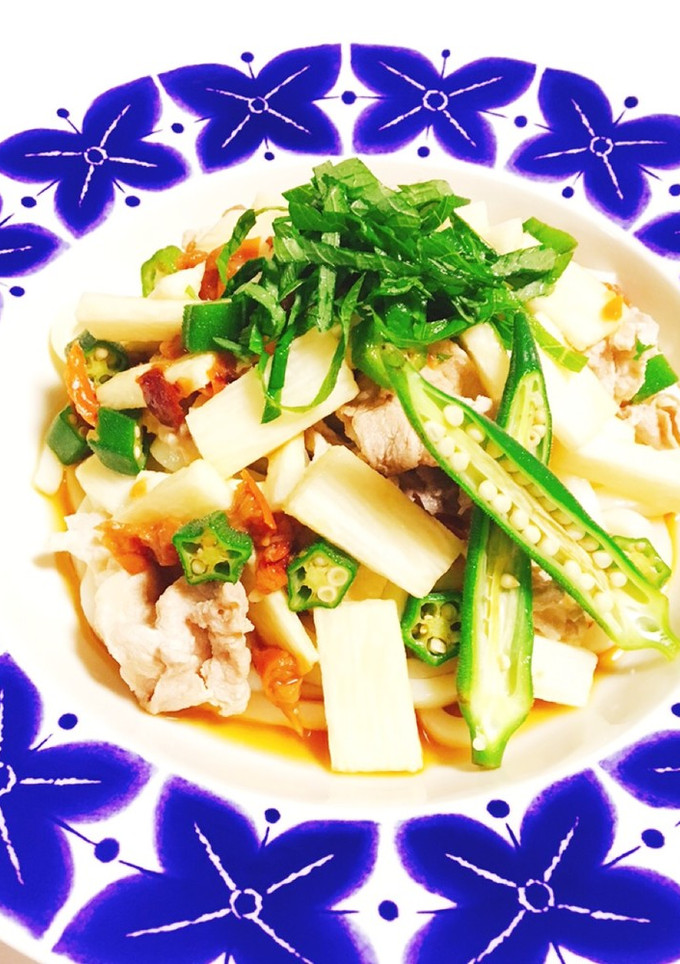 豚しゃぶと長芋おくらの梅だれうどん♡-レシピのメイン写真