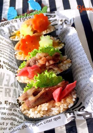 簡単時短!焼肉ソーセージ 夏おにぎらず-レシピのメイン写真