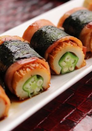 竹輪・オクラ・ベーコンのくるくる海苔巻き-レシピのメイン写真