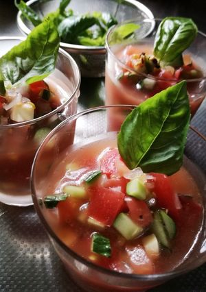 トマトとバジル　夏野菜サラダのスープ-レシピのメイン写真