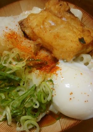 カレイの天ぷら　冷やしきしめん　温玉入り-レシピのメイン写真