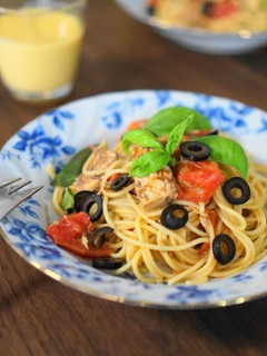 さば缶とトマトのバジル風味パスタ-レシピのメイン写真