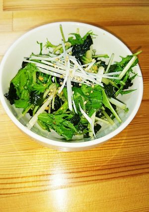 節約つまみ☺水菜&ワカメ♡スタミナサラダ-レシピのメイン写真