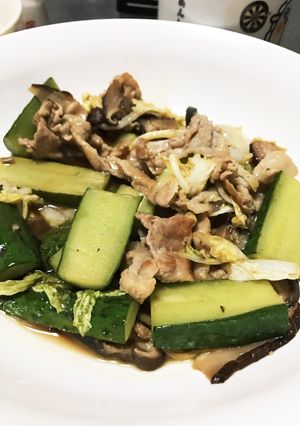 きゅうりと白菜と豚肉のごま油ポン酢炒め-レシピのメイン写真