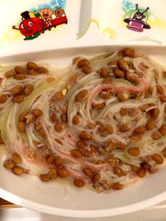夏の子供朝食〜簡単5分冷やし納豆そうめん-レシピのメイン写真