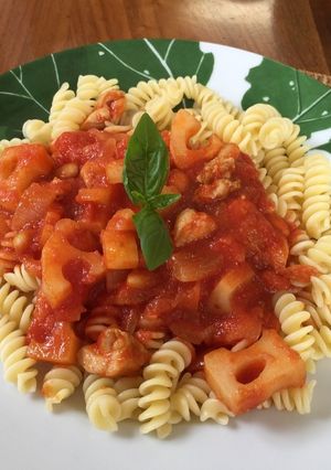 パスタソースに☆鶏肉と蓮根のトマト煮込み-レシピのメイン写真