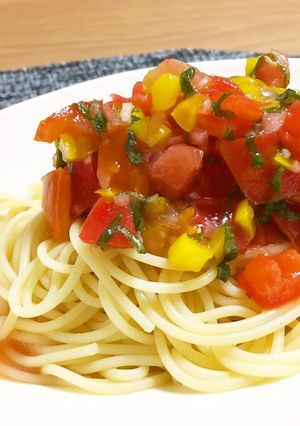 色鮮やか！夏野菜のカラフル冷製パスタ-レシピのメイン写真