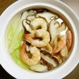 海老・シイタケ・ねぎのコリアンダー蒸し