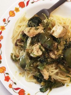 塩なすと適当肉と適当野菜のパスタ-レシピのメイン写真