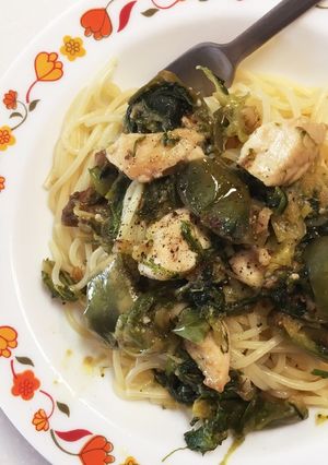 塩なすと適当肉と適当野菜のパスタ-レシピのメイン写真