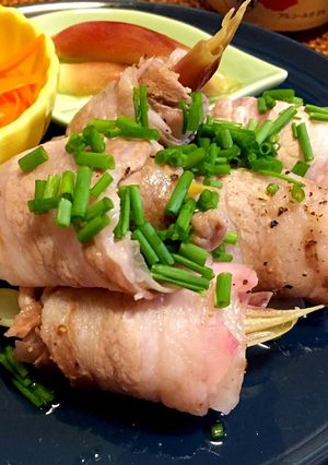 みょうがとガリの豚バラロール蒸し-レシピのメイン写真