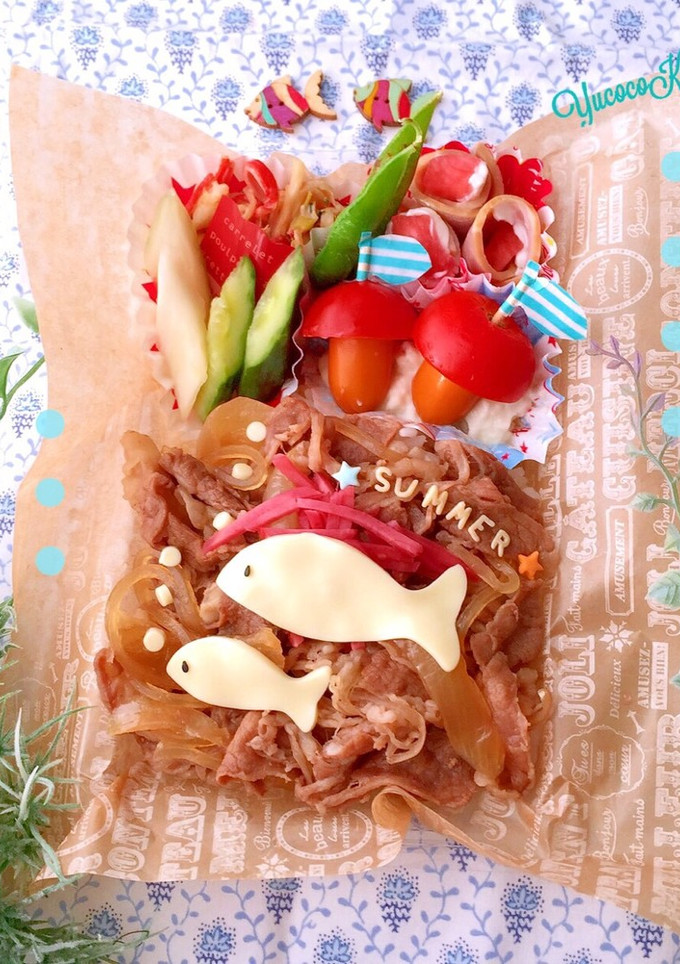 簡単時短★牛丼 おさかなさん弁当-レシピのメイン写真
