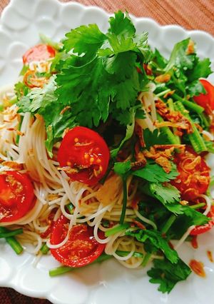 素麺アレンジ 簡単パクチーとトマトの素麺-レシピのメイン写真